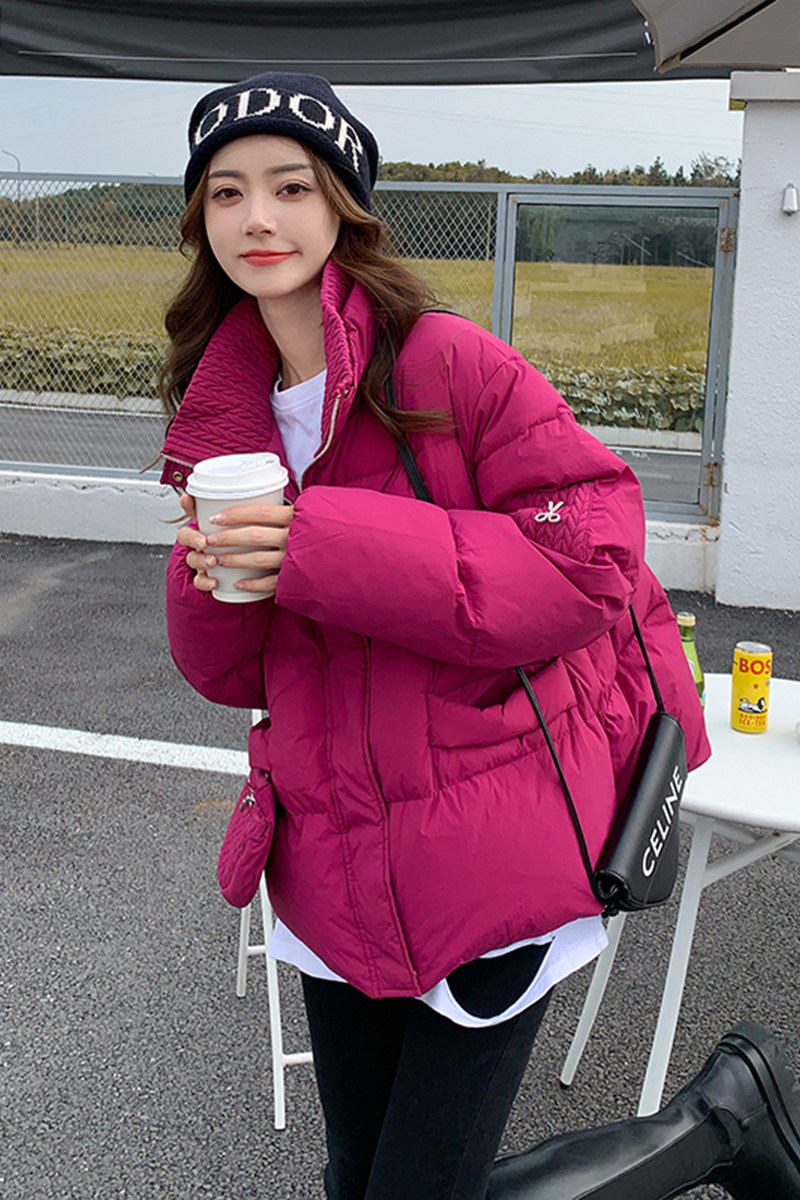 火龙果色短款羽绒服女2025冬季新款韩版小个子时尚加厚白鸭绒外套,女装羽绒服,2C022