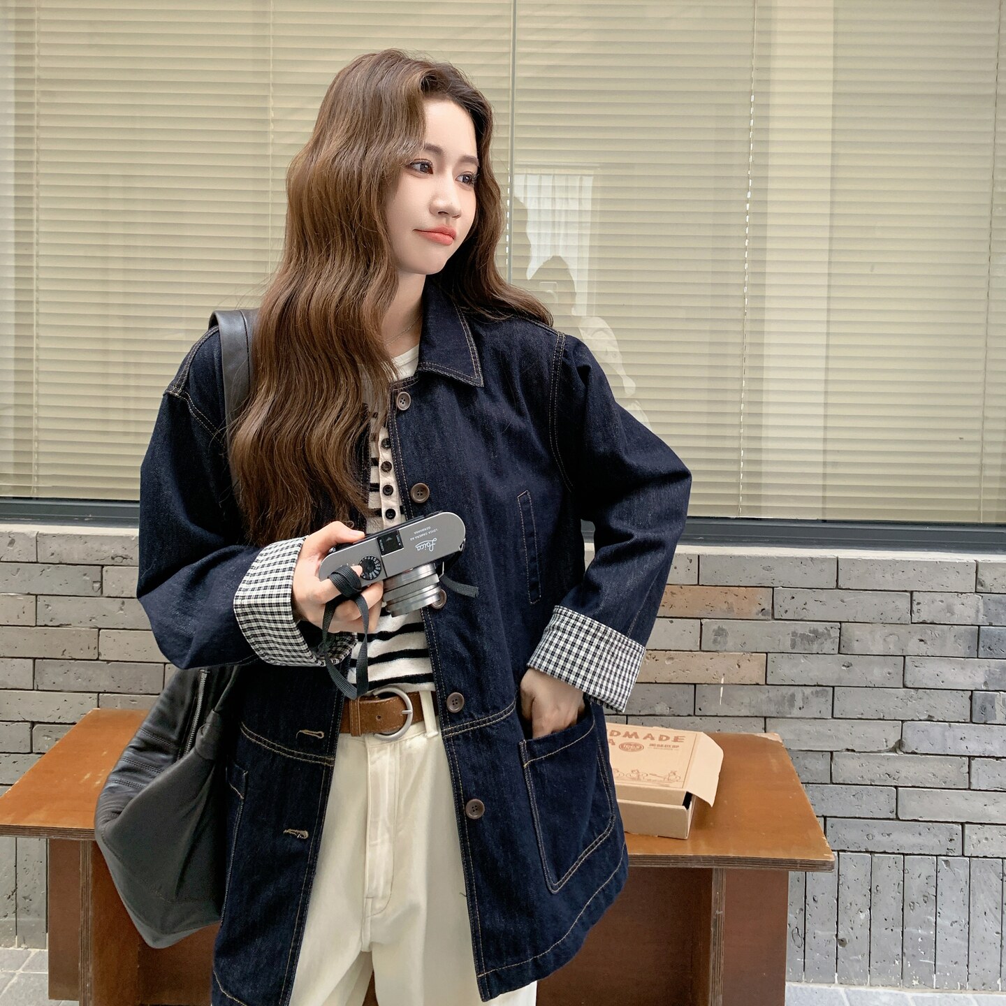 条纹拼接牛仔外套女秋季2025新款韩系慵懒风chic休闲超火减龄夹克图片