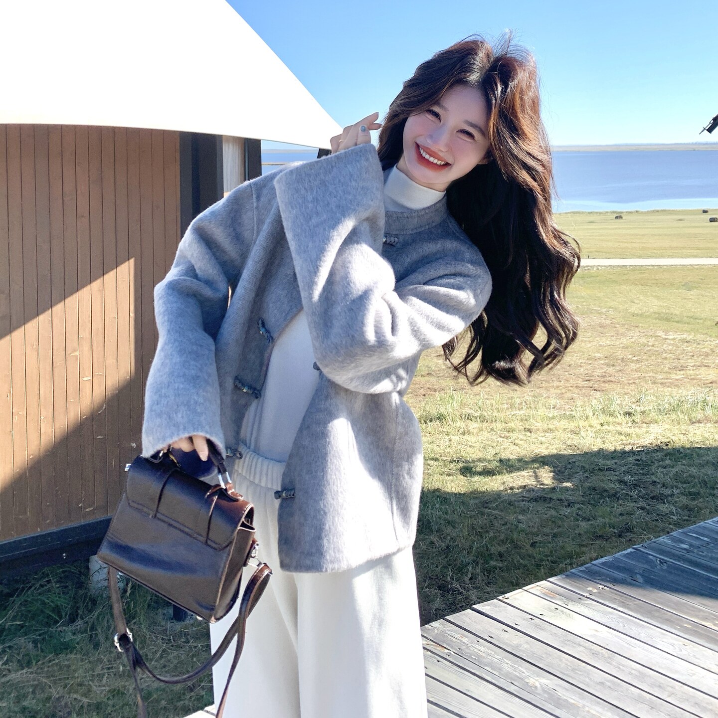 现货主推风双面呢大衣女外套P265-K365,女装羊绒大衣,2B142