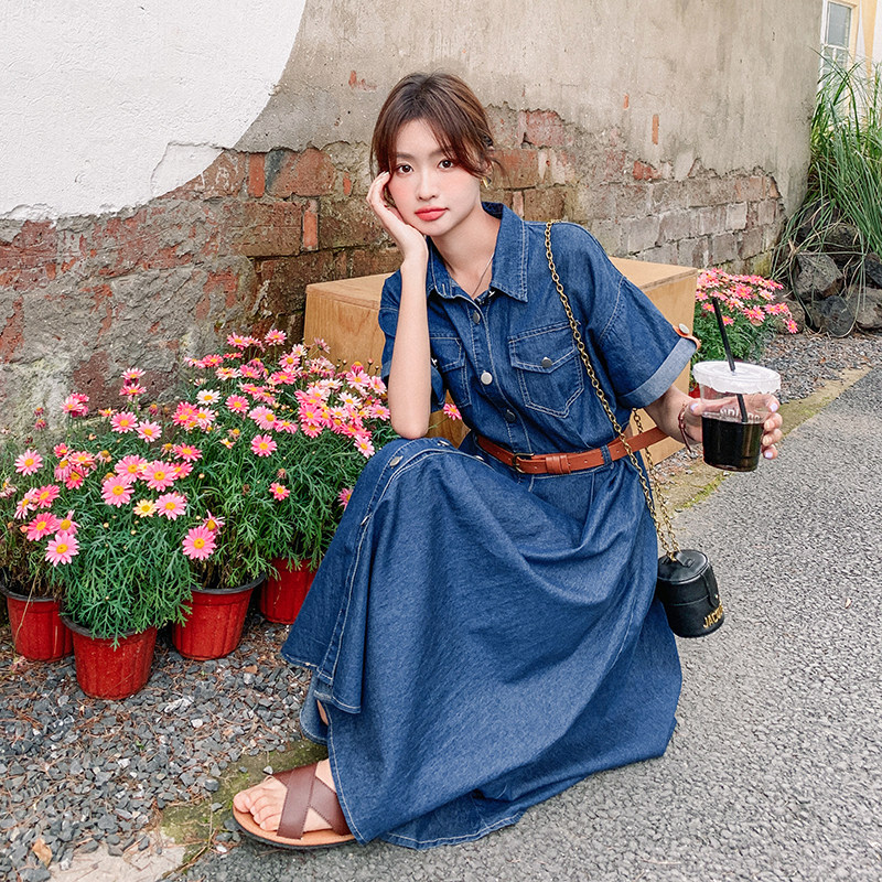 【现货！！夏新】071P115K1582025夏季新款中长款牛仔连衣裙,女装连衣裙,2C037