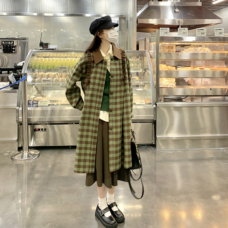 新品现货秋冬绿色格子加厚毛呢外套2C032863P165K248,女装毛呢外套,2C032
