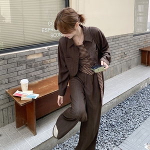美拉德穿搭格子抹胸吊带套装女秋季2025新款短款上衣阔腿裤三件套图片