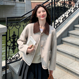 【现货】羊毛拼色双面呢羊绒大衣毛呢外套女短款P240K328，女装毛呢外套，2C320