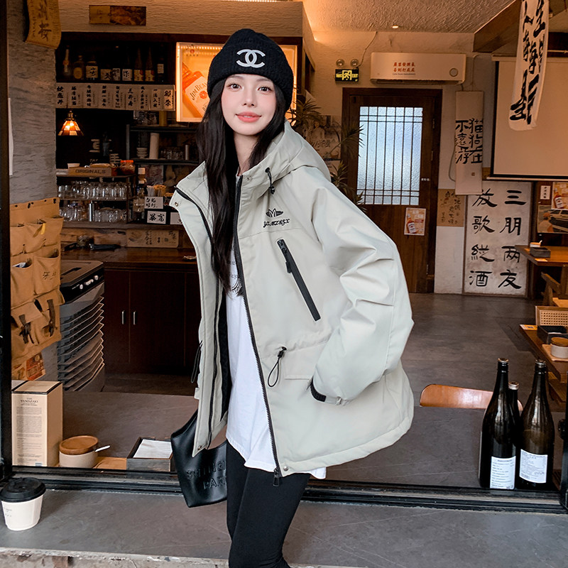 独特超好看米白色短款连帽收腰派克棉服女冬2024新款棉衣棉袄外套,女装棉衣/棉服,2C218