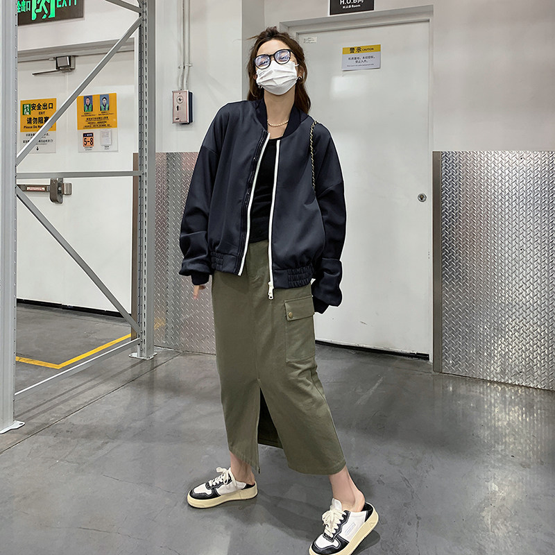 立领拉链短裤棒球服外套男女通用韩版春秋薄款炸街春秋短款时尚,女装短外套,2D043