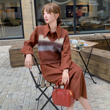 砖红色polo领连衣裙女2025春秋新款韩系高级感针织马甲，女装连衣裙，2C098