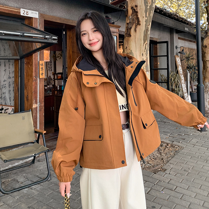 短款冲锋衣工装外套女春秋季2025新款独特别致小个子休闲夹克图片