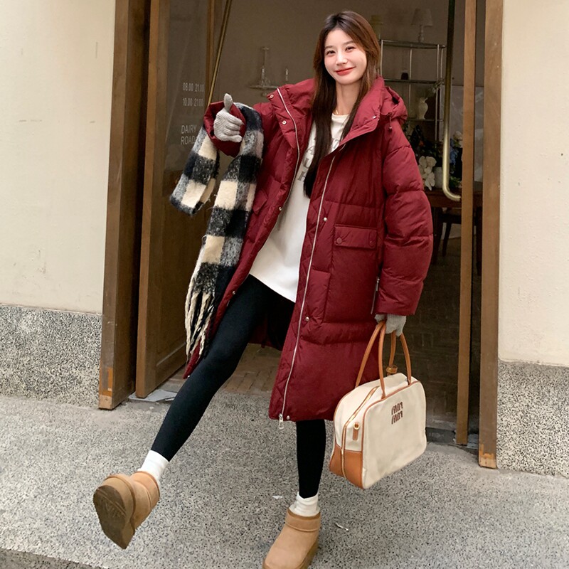 爆款炸街红色羽绒棉服女2025冬季新款港风气质过膝加厚保暖外套潮,女装羽绒服,2C139