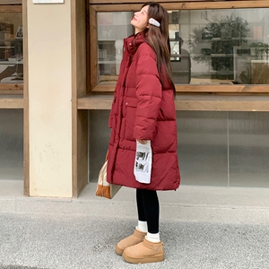 爆款炸街红色羽绒棉服女2025冬季新款港风气质过膝加厚保暖外套潮图片