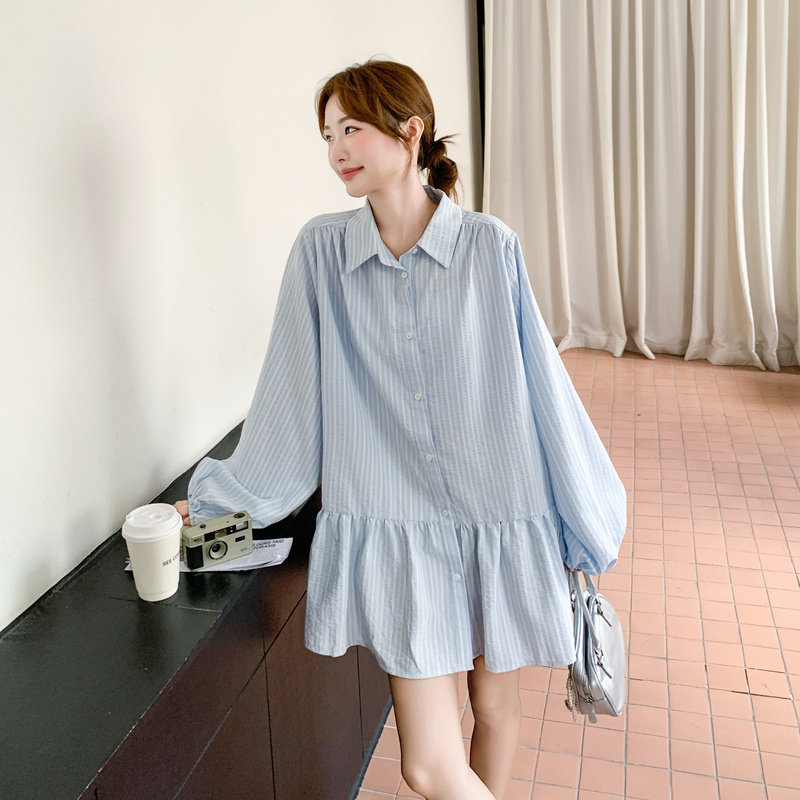 现货条纹衬衫拼接蕾丝花边2B233-9751-P135198,女装连衣裙,2B233