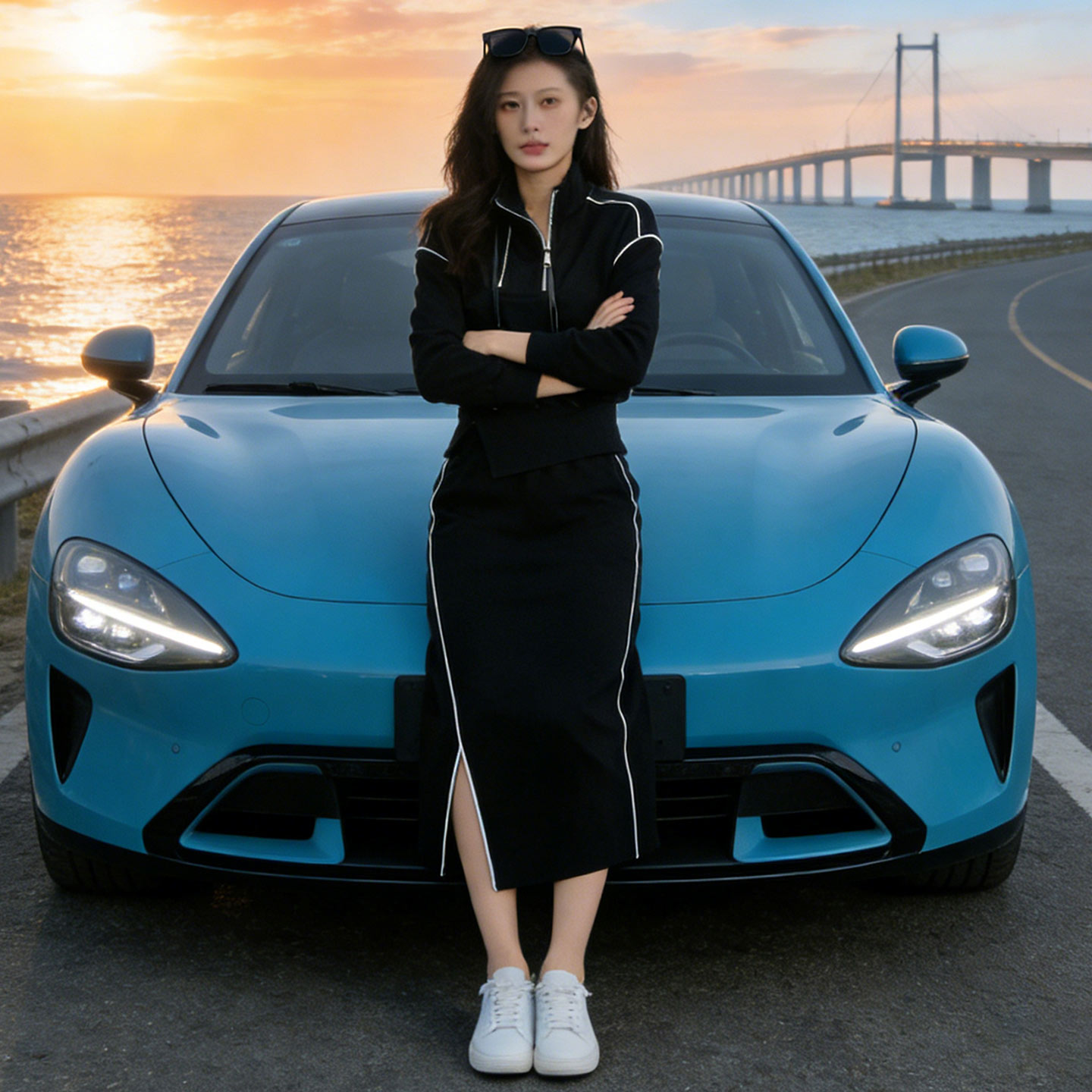 女春新款时尚洋气修身减龄开叉半身裙套装韩版收腰短款卫衣两件套,女装套装/套裙,2C310