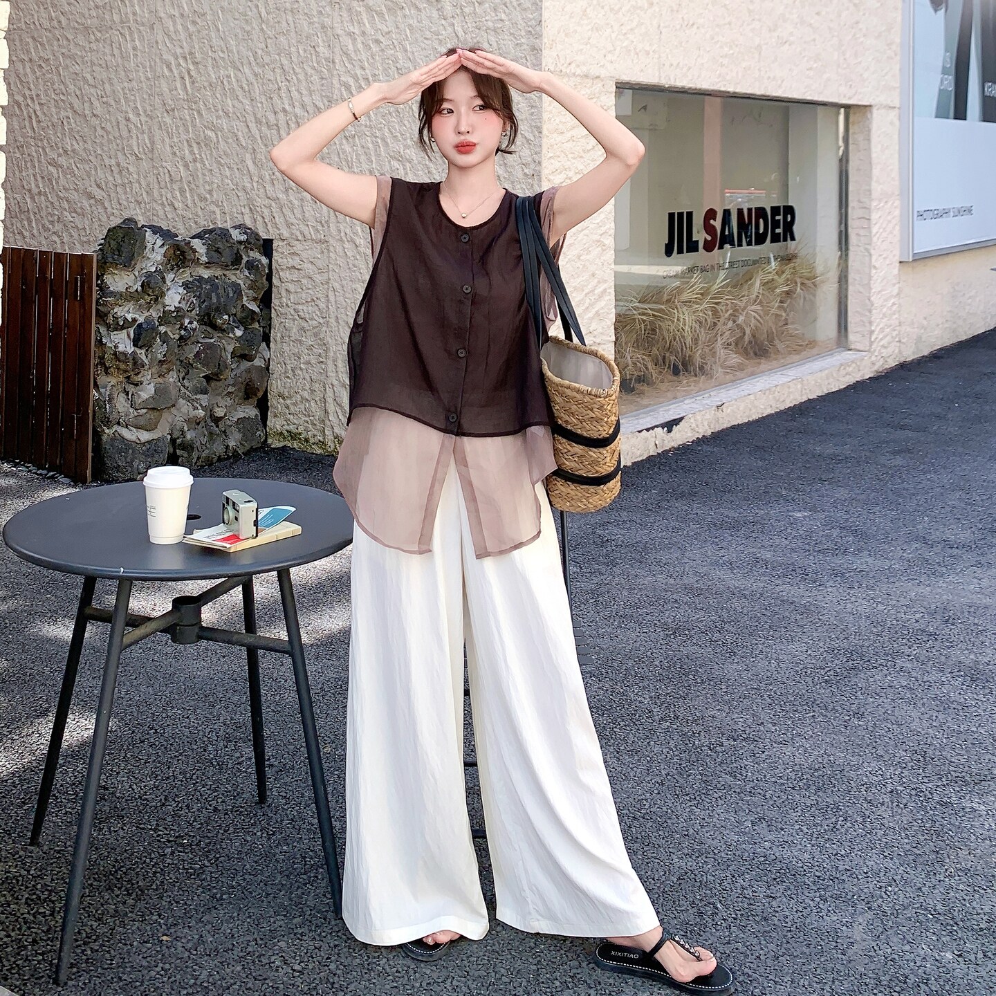 网纱拼接衬衫阔腿裤套装女夏2025新款轻熟小众巨好看两件套爆款,女装连衣裙,2D008