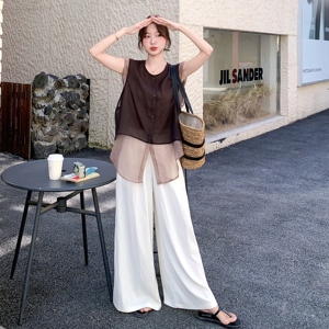 网纱拼接衬衫阔腿裤套装女夏2025新款轻熟小众巨好看两件套爆款图片