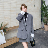 蕾丝拼接灰色羽绒服内胆毛呢裙女秋冬高级感搭配一整套，女装羽绒服，2C126