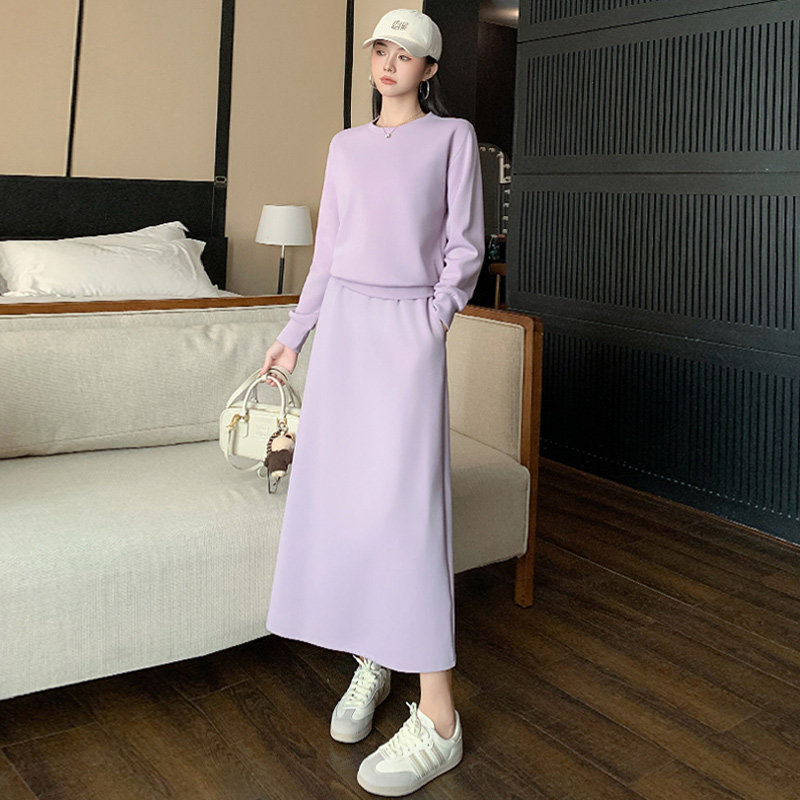 女春季圆领套头卫衣半身长裙两件套图片