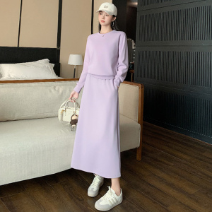 女春季圆领套头卫衣半身长裙两件套图片