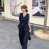 老钱风显瘦气质马甲套装女2025春秋季新款盐系打底衫阔腿裤三件套，女装套装/套裙，2C126