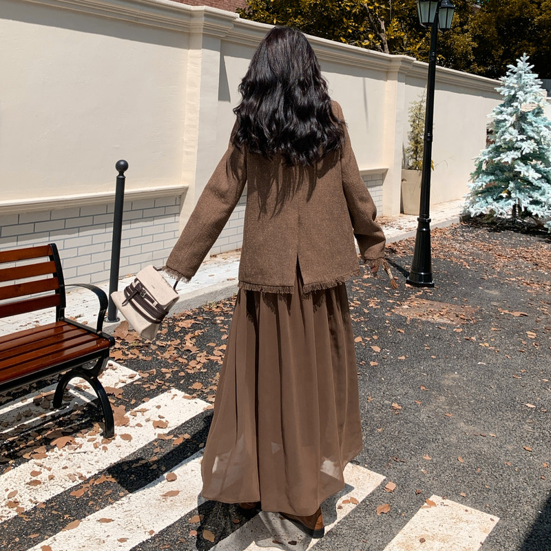 法式复古小香风外套吊带连衣裙两件套女2025秋季新款优雅气质拼接图片