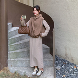 法式条纹休闲连衣裙套装女2025年秋季新款收腰显瘦连帽马甲两件套，女装连衣裙，2C135