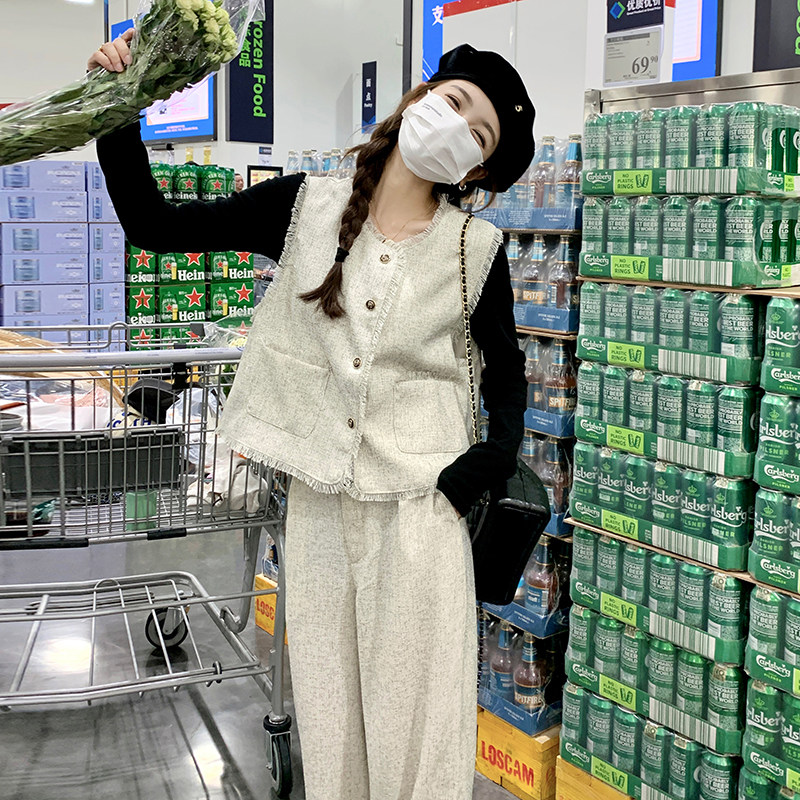 小香风流苏马甲阔腿裤套装女春秋2025新款两件套ootd减龄大方得体图片