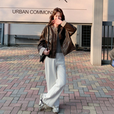 【现货】26新款春季皮衣咖色长袖外套2C215-P155-K248，女装皮衣，2C215