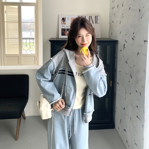档口现货2025春装新款女装牛仔拼接针织两件套360-p170-k248图片