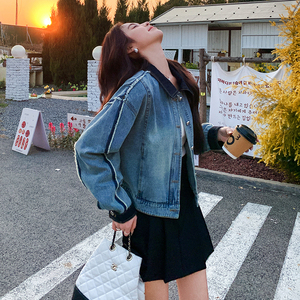 舒适秋季纯色水洗硬汉风春季牛仔短外套短款少女风女春秋小个子图片