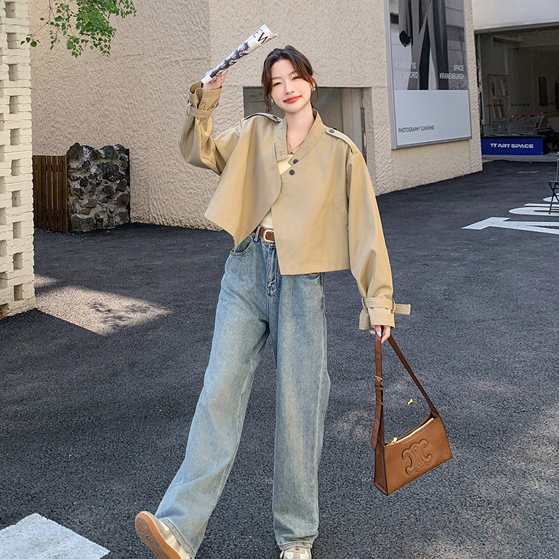 韩系chic通勤卡其色夹克2025春夏新款宽松短款风衣外套女休闲百搭,女装短外套,2C159