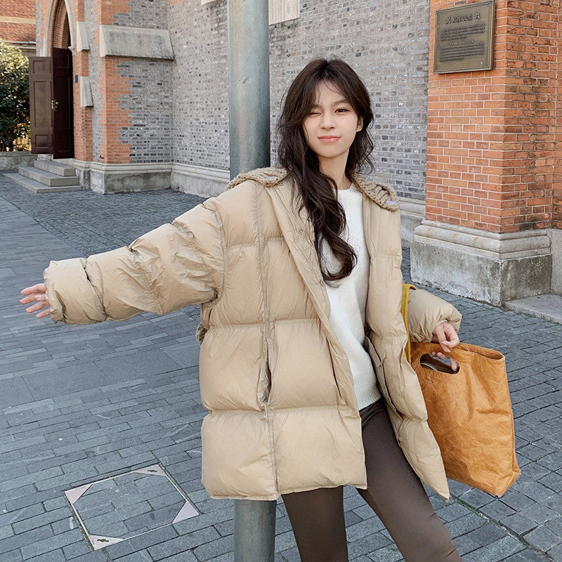 韩版时尚短款针织连帽羽绒服女2025年冬季新款加厚显瘦白鸭绒外套,女装羽绒服,2C299