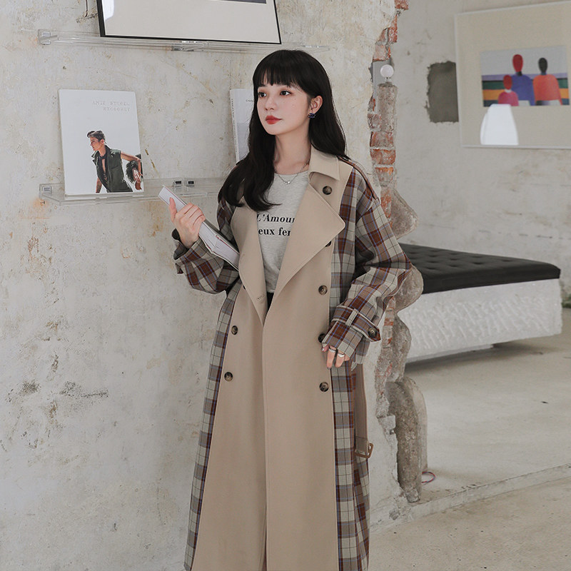春装拼接撞色格子风衣外套2B080-20077-P135K219,女装风衣,2B080