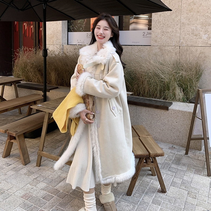 皮毛一体羊羔毛毛呢外套女中长款棉服长款2C133-963-P235-K338,女装毛呢外套,2C133