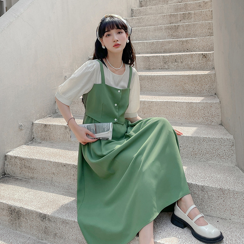 夏装新款吊带假两件连衣裙5829-P105K158,女装连衣裙,2B080