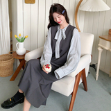 新品现货韩系浅蓝色衬衫+背心裙两件套8111款P155控228，女装套装/套裙，2C139