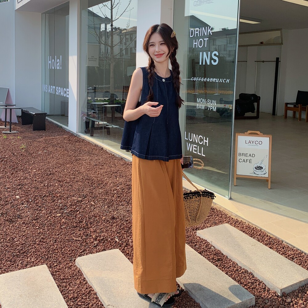 现货:夏装新款水洗牛仔无袖上衣休闲裤两件套2C135-8810P145K218,女装套装/套裙,2C135