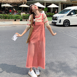 粉色洋气减龄工装背带裙女2025夏季新款韩版宽松小个子连衣裙长裙，女装连衣裙，2C177