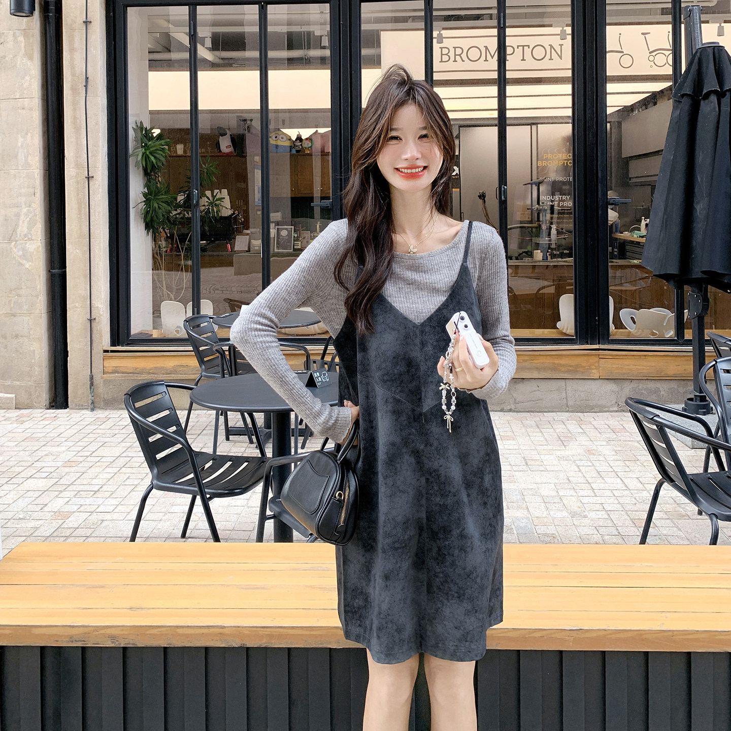新品现货款号7748PU皮料吊带裙+打底毛衣套装P165K248,女装套装/套裙,2D043