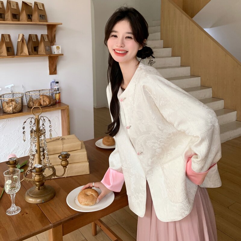 新中式印花国风外套女春季2025新款撞色减龄气质宽松百搭绝美上衣图片