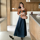渐变色复古牛仔吊带连衣裙套装女2025秋巨好看针织开衫长裙两件套，女装套装/套裙，2C159