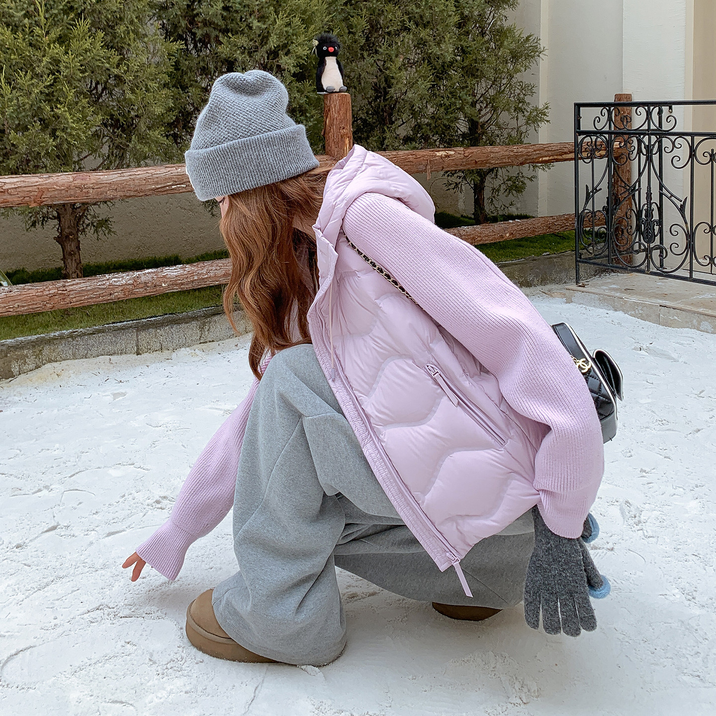 针织拼接羽绒服2D120-M1213-P295-K448（90白鸭绒）,女装羽绒服,2D120