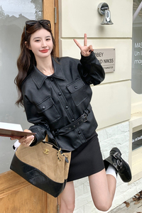 皮衣外套女2026秋冬新款小个子今年流行高级感气质短款收腰皮夹克图片