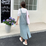 学院风牛仔背带裙套装女2025年夏季新款韩版宽松减龄连衣裙两件套，女装套装/套裙，2C177