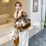 主推现货撞色格子拼接羊羔毛翻领加厚羽绒服5815-P235-K368，女装羽绒服，2C159