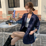 【秋装】复古时尚牛仔拼接条纹西装外套2D148-A121-P135K195，女装西装，2D148