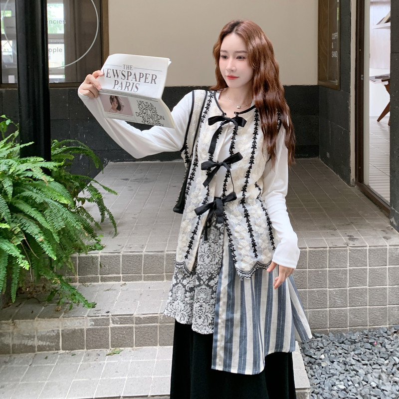 文艺风穿搭马甲套装女春秋2025超火好看高级感半身长裙三件套,女装套装/套裙,2C115