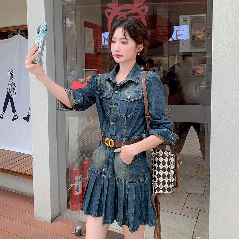 现货2025秋季新款韩系牛仔连衣裙2C057-8125-P145-K218,女装连衣裙,2C057