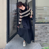 【现货】秋装一整套条纹针织衫吊带连衣裙两件套6008黑白P135K198，女装连衣裙，2C166