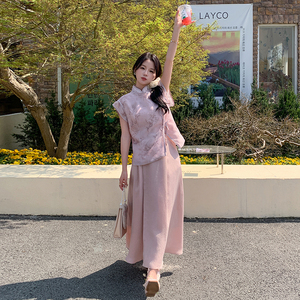 新中式国风上衣套装女2025夏季新款高级感盘扣气质减龄裙子两件套图片