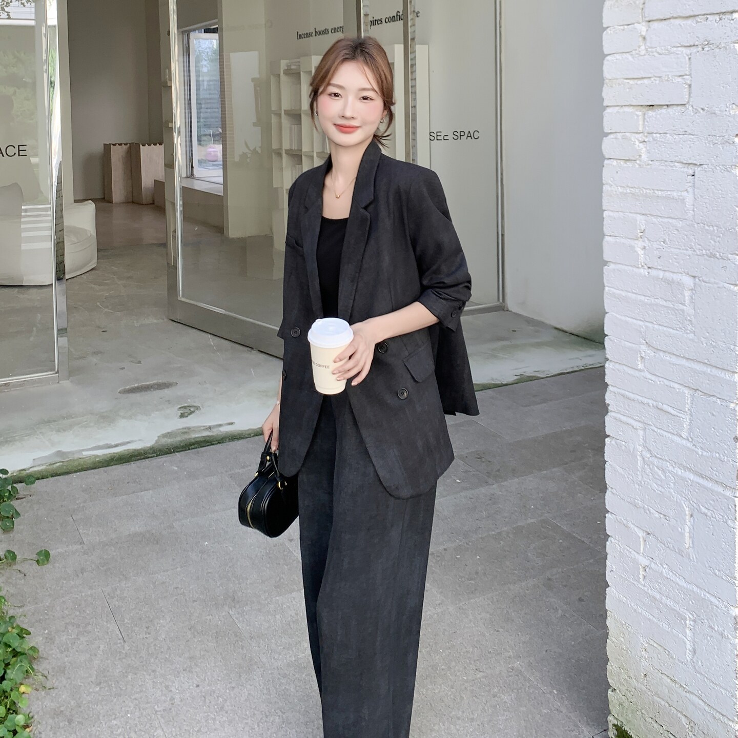 老钱风高级感穿搭气质通勤风西装套装女春秋超火好看阔腿裤两件套,女装套装/套裙,2C088