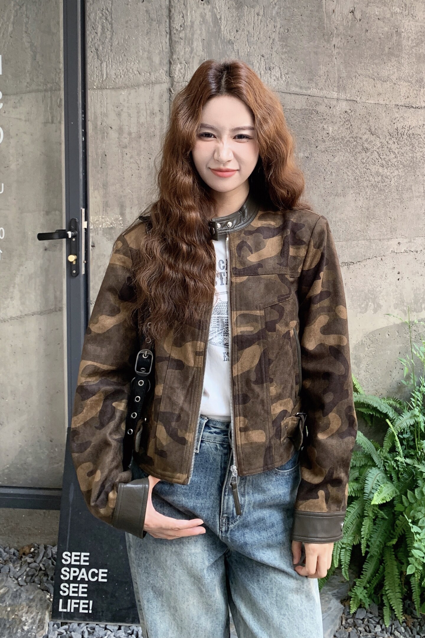 美式复古迷彩短款外套女2025年秋季新款小个子宽松休闲夹克上衣潮,女装短外套,1C130