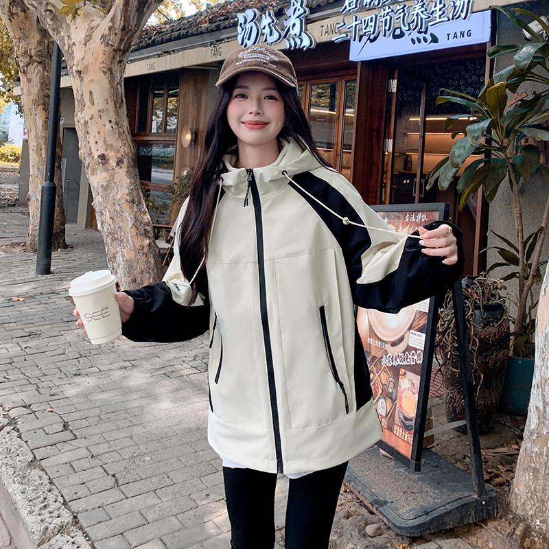 工装冲锋衣拼色加绒外套可脱卸2025冬季2C057-9923-P205-K308,女装派克服,2C057